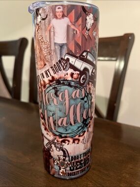 Personalized Morgan Wallen Custom Graphic Tumbler - Turquoise & brown